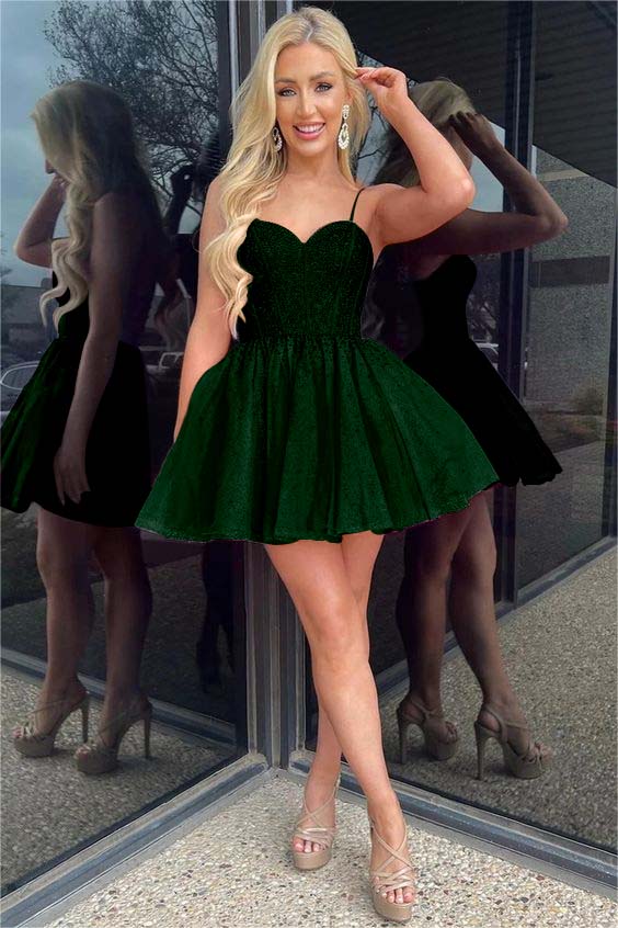 Shinning Spaghetti Strap Sleeveless Short A Line Homecoming Dress With Sequins