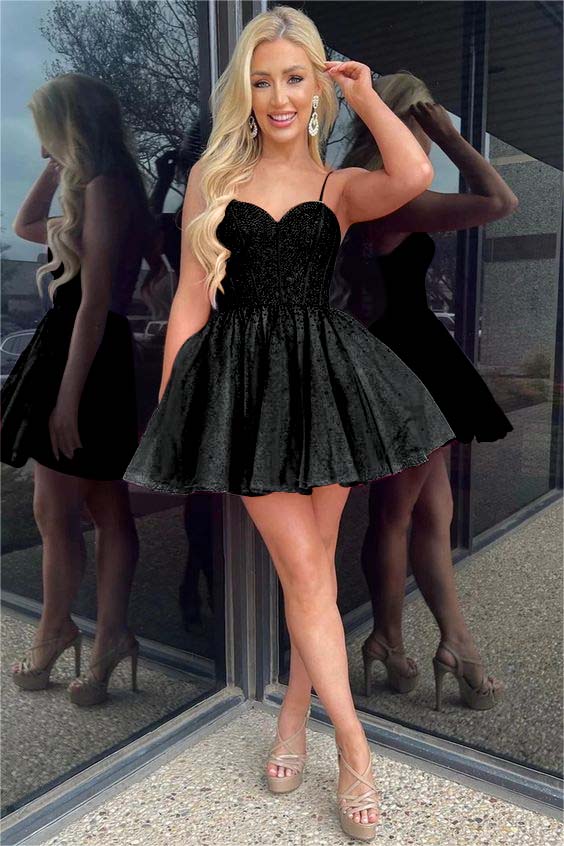 Shinning Spaghetti Strap Sleeveless Short A Line Homecoming Dress With Sequins