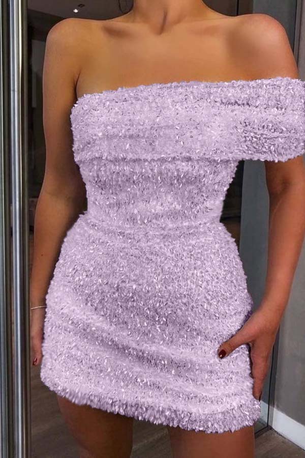 Shinning White Sequins One Shoulder Strapless Sleeveless Short Homecoming Dress