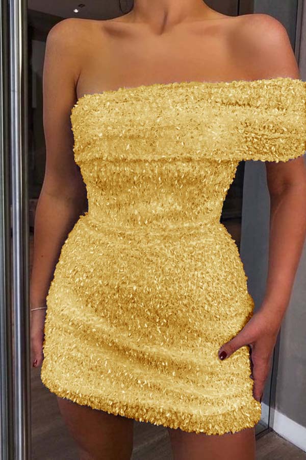 Shinning White Sequins One Shoulder Strapless Sleeveless Short Homecoming Dress