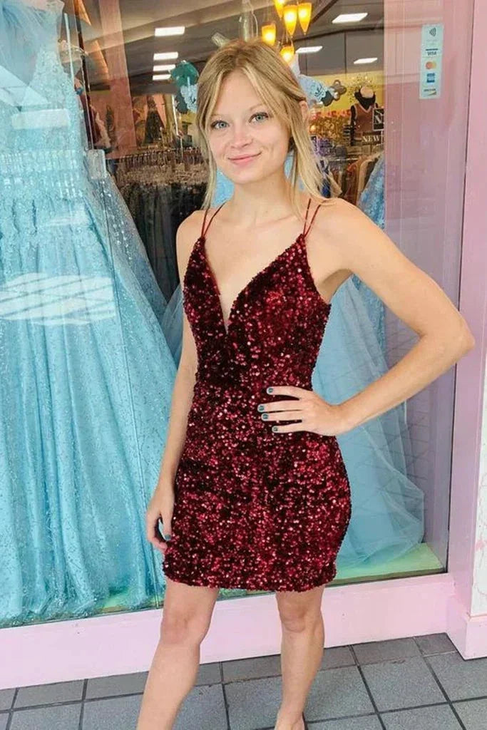 Short Backless Burgundy Formal Graduation Prom Dresses (ZD11687) - VelvetHem