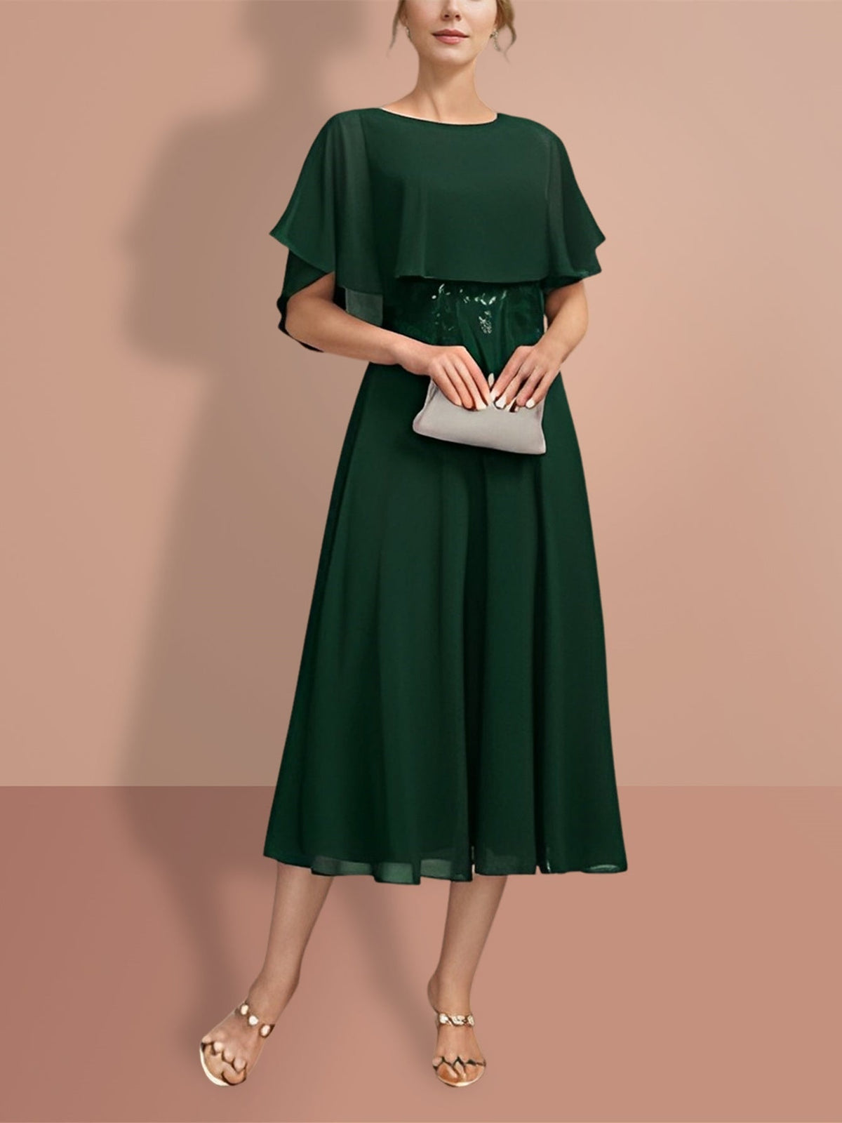 Short Sleeve A Line Gown with Jewel Neckline for the Mother of the Bride