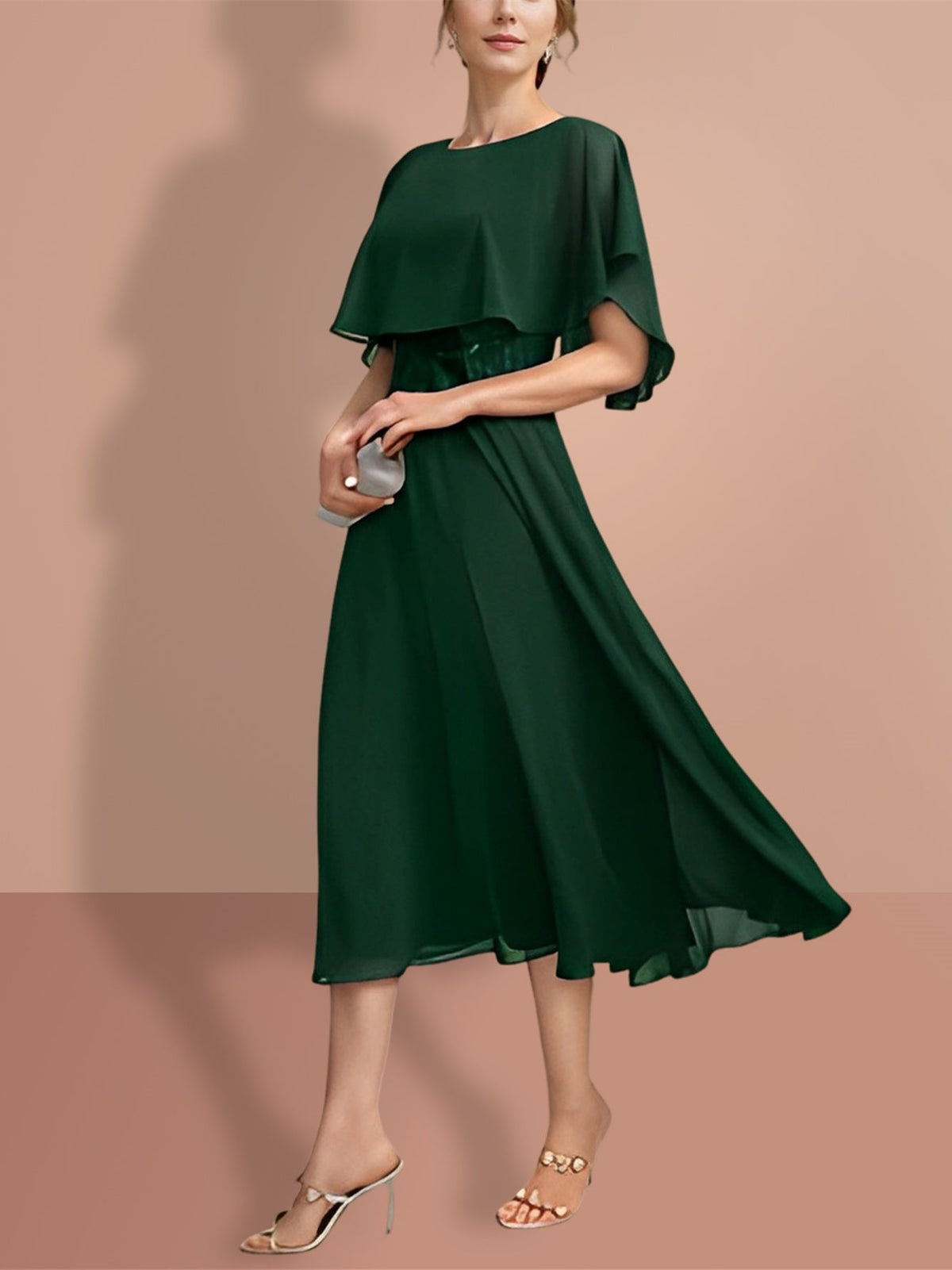 Short Sleeve A Line Gown with Jewel Neckline for the Mother of the Bride