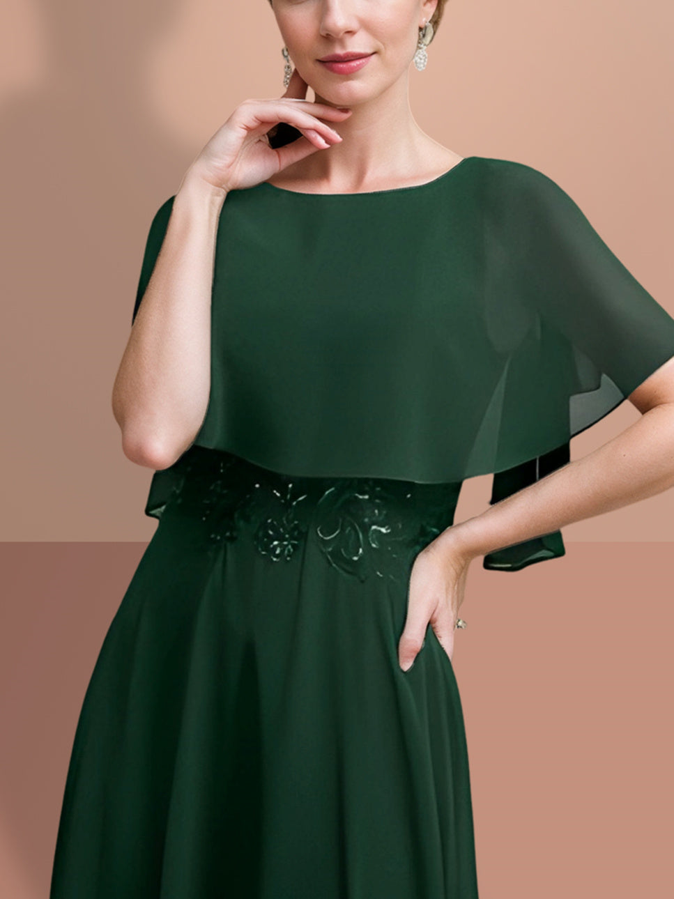 Short Sleeve A Line Gown with Jewel Neckline for the Mother of the Bride