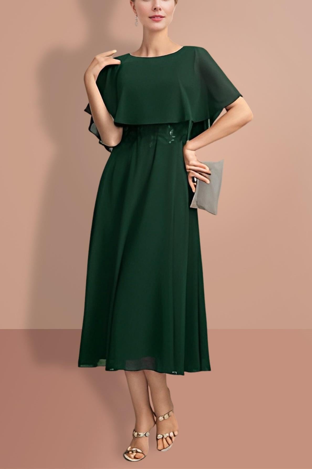 Short Sleeve A Line Gown with Jewel Neckline for the Mother of the Bride