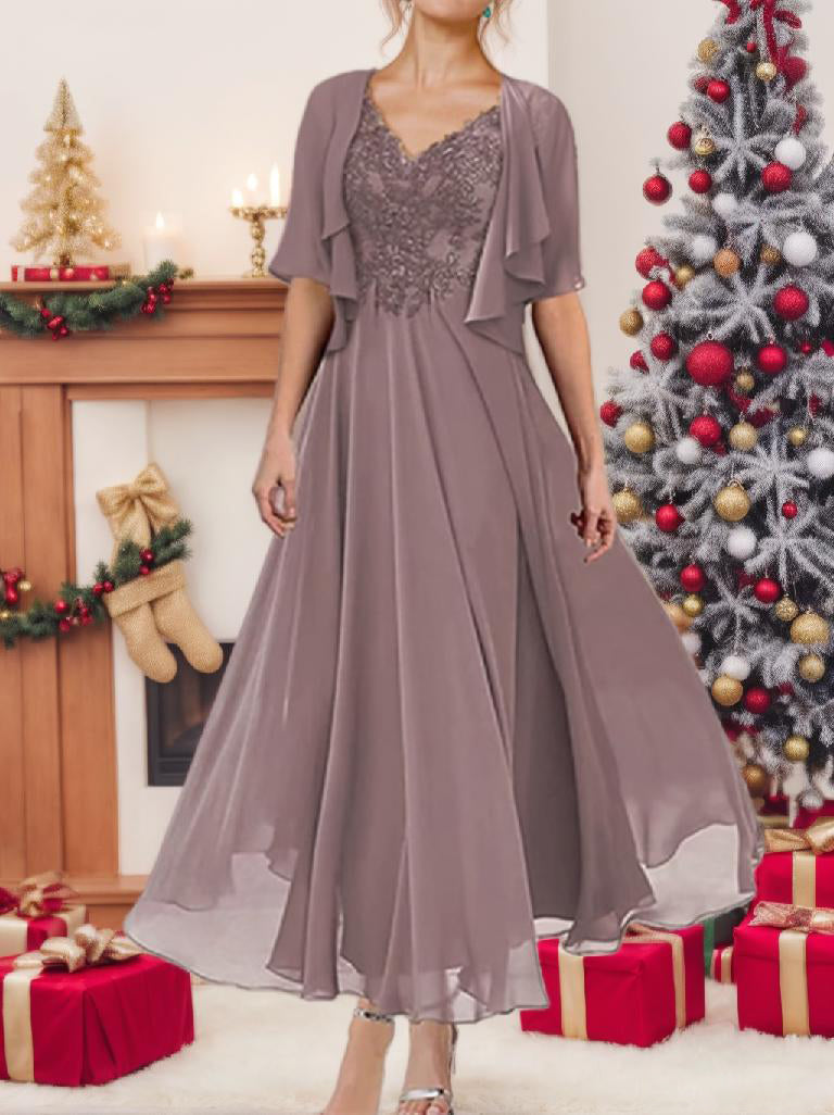 Short Sleeve A Line Jacket Dress for the Mother of the Bride