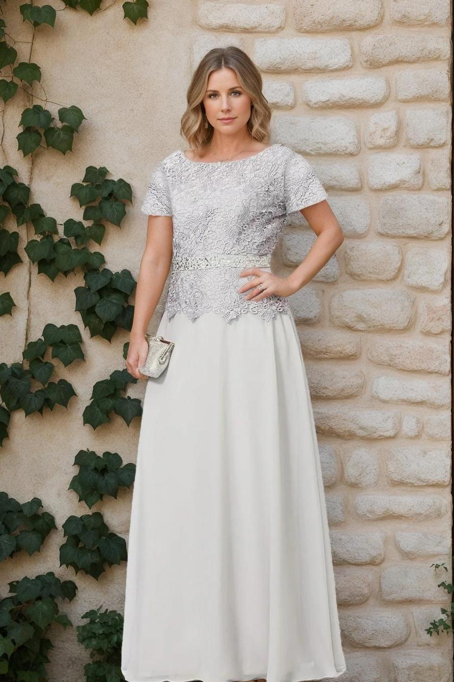 Short Sleeve A Line Mother of the Bride Dress with Applique and Sequins