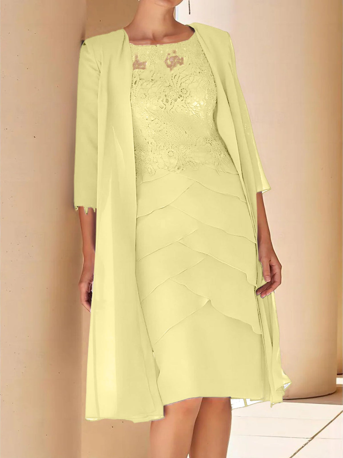 Short Sleeve Knee Length Lace Sheath Dress for the Mother of the Bride