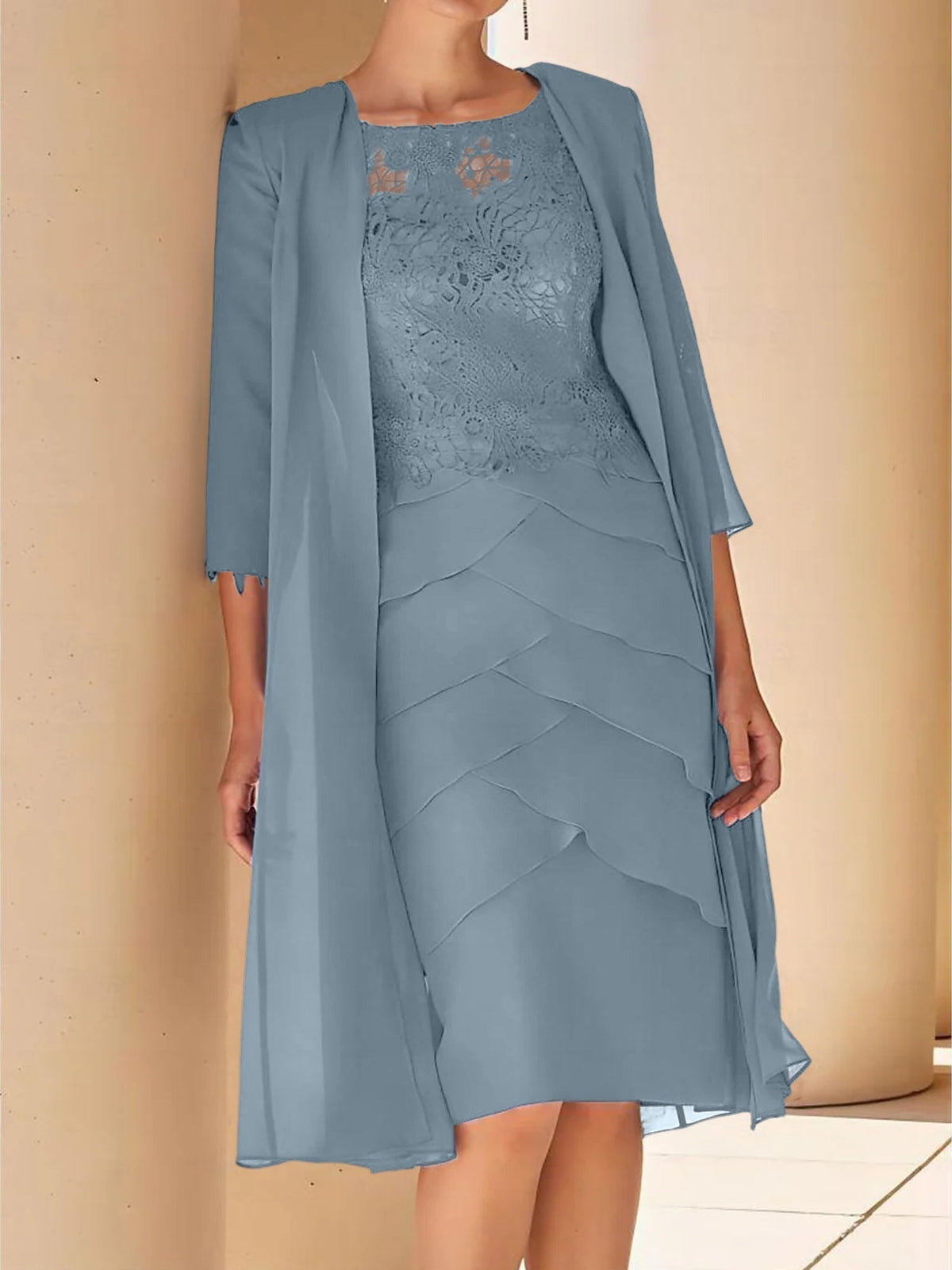 Short Sleeve Knee Length Lace Sheath Dress for the Mother of the Bride