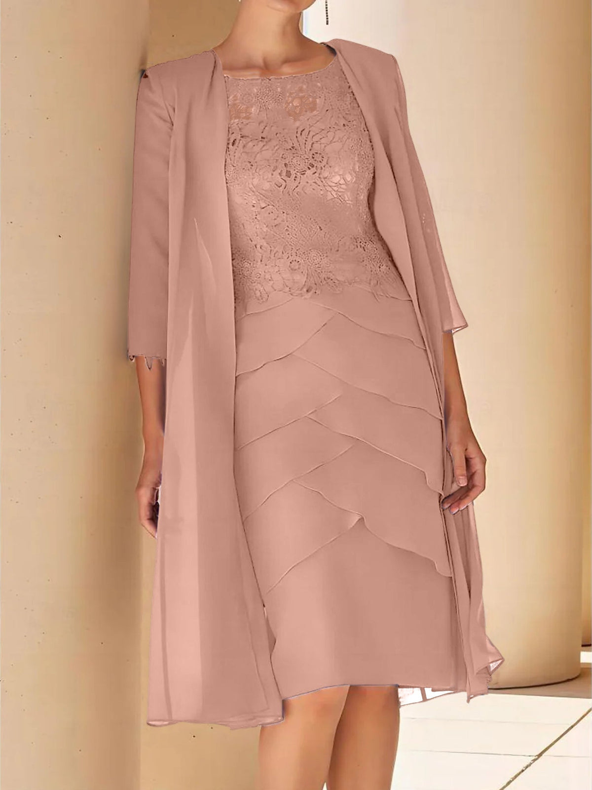 Short Sleeve Knee Length Lace Sheath Dress for the Mother of the Bride