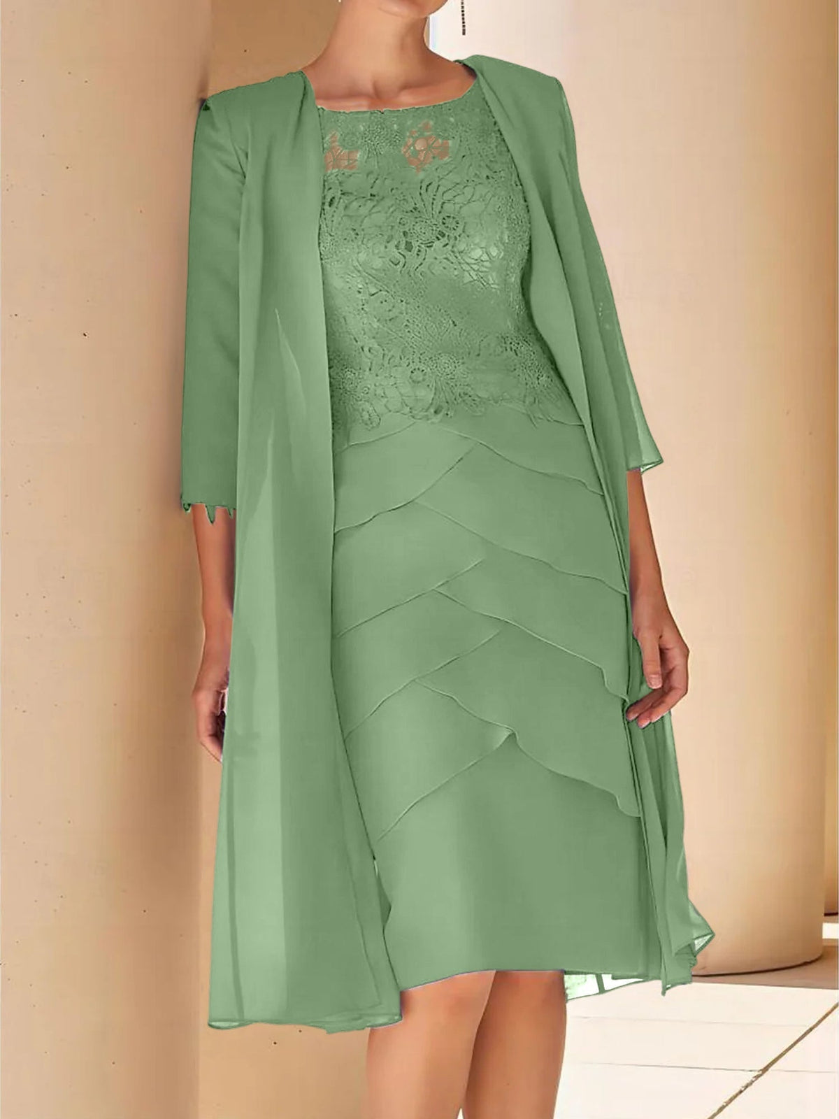Short Sleeve Knee Length Lace Sheath Dress for the Mother of the Bride