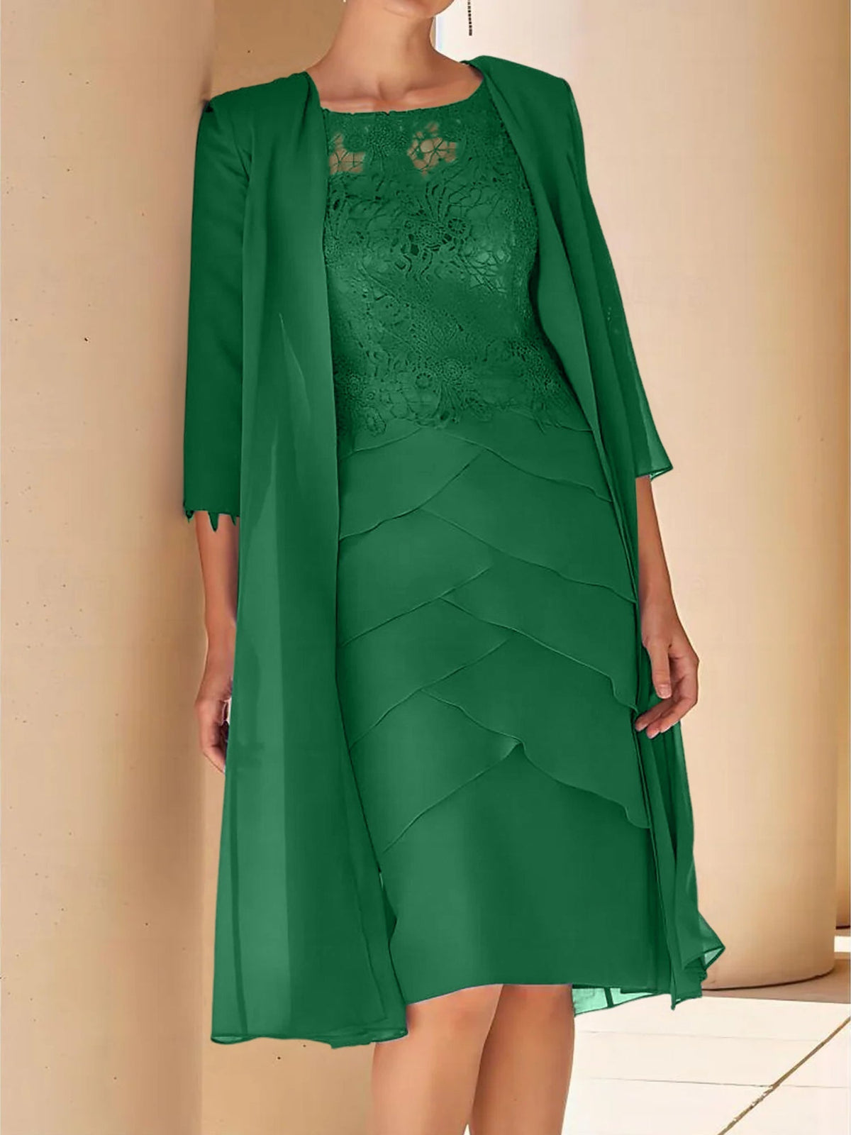 Short Sleeve Knee Length Lace Sheath Dress for the Mother of the Bride