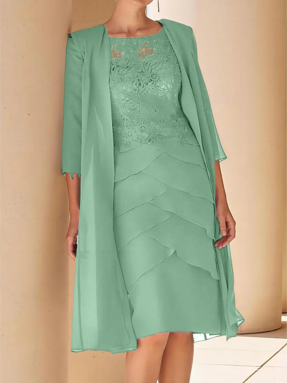 Short Sleeve Knee Length Lace Sheath Dress for the Mother of the Bride