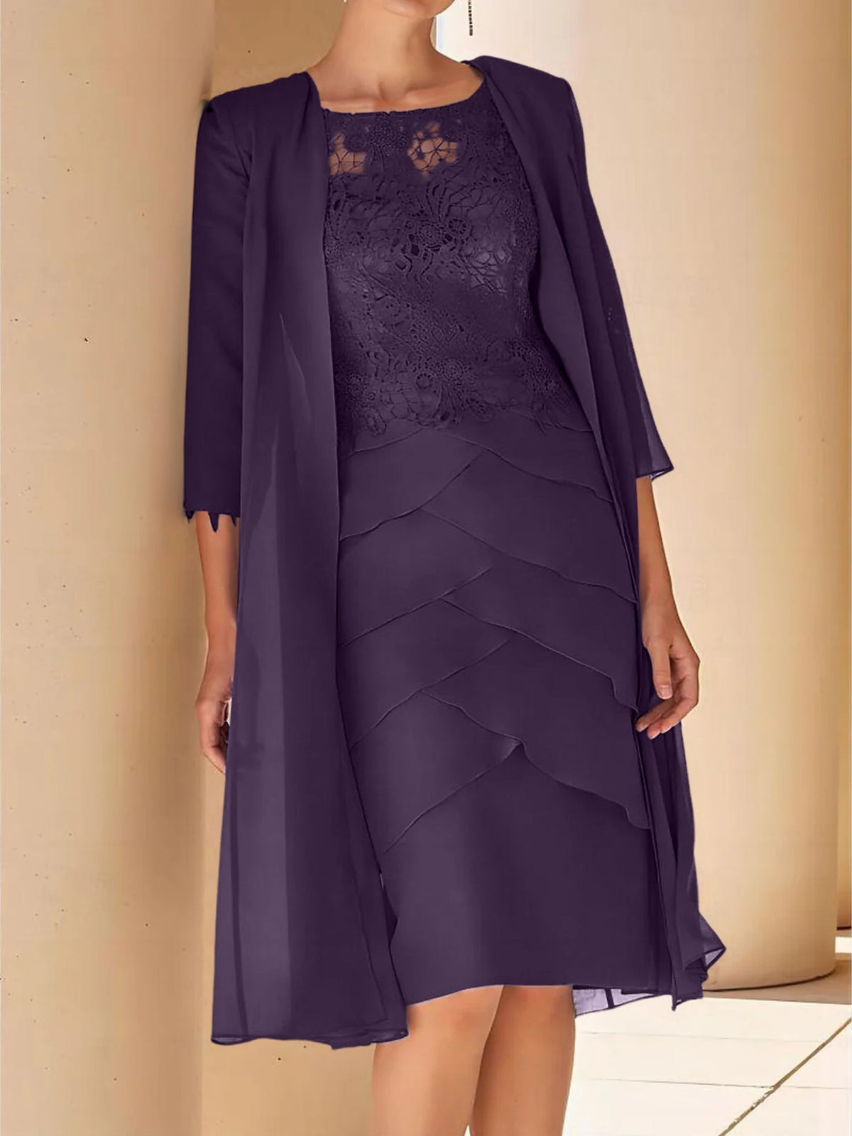 Short Sleeve Knee Length Lace Sheath Dress for the Mother of the Bride