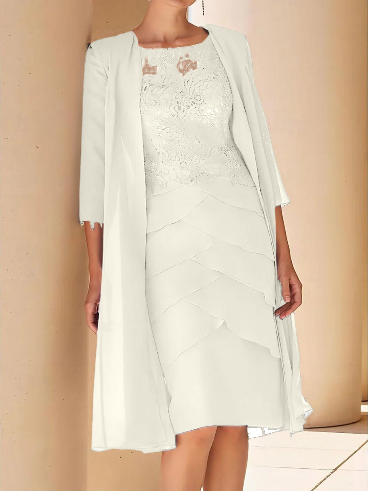 Short Sleeve Knee Length Lace Sheath Dress for the Mother of the Bride