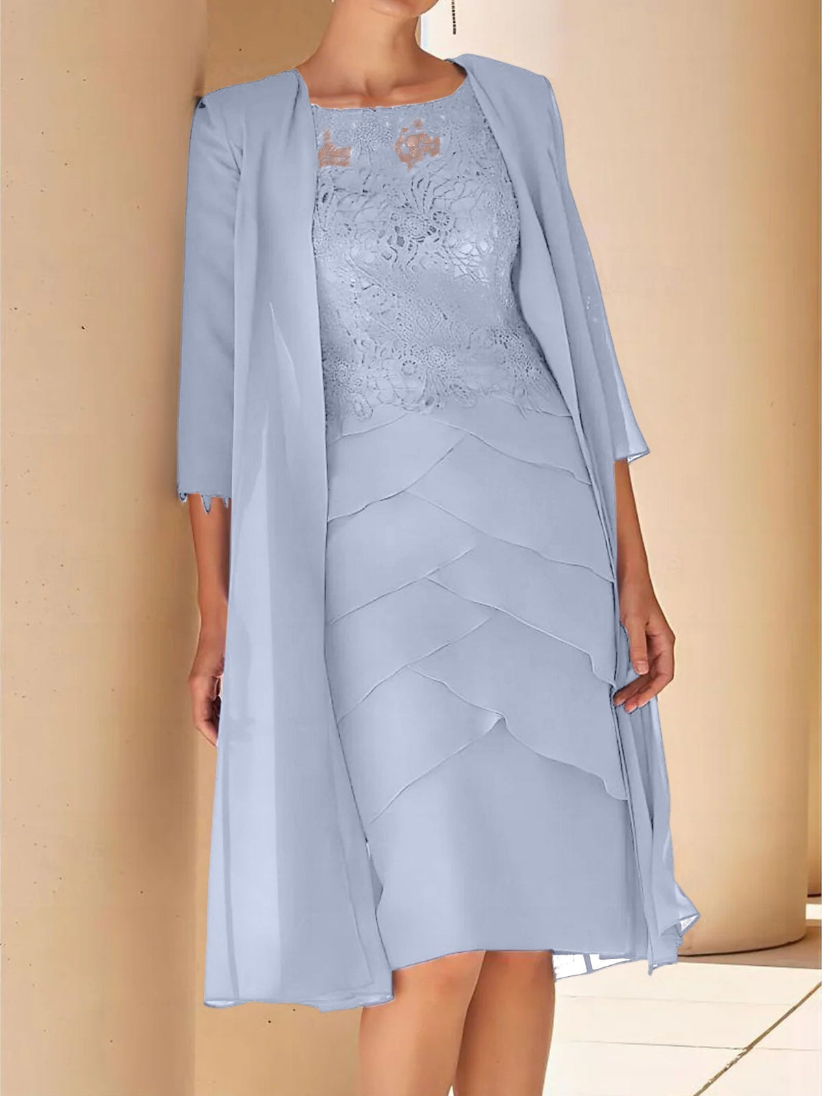 Short Sleeve Knee Length Lace Sheath Dress for the Mother of the Bride