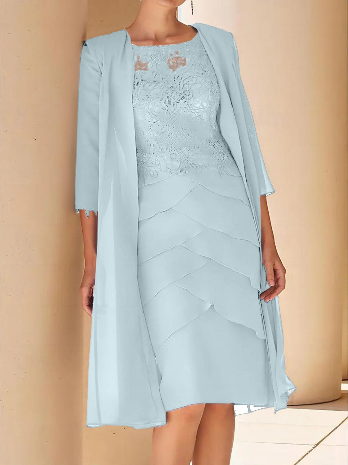 Short Sleeve Knee Length Lace Sheath Dress for the Mother of the Bride