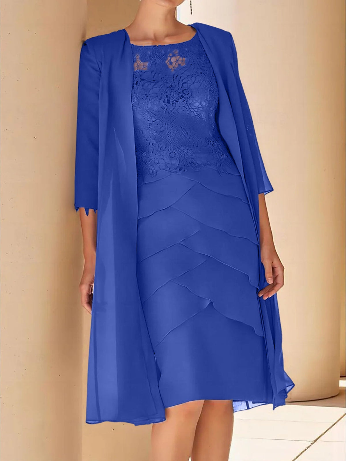 Short Sleeve Knee Length Lace Sheath Dress for the Mother of the Bride
