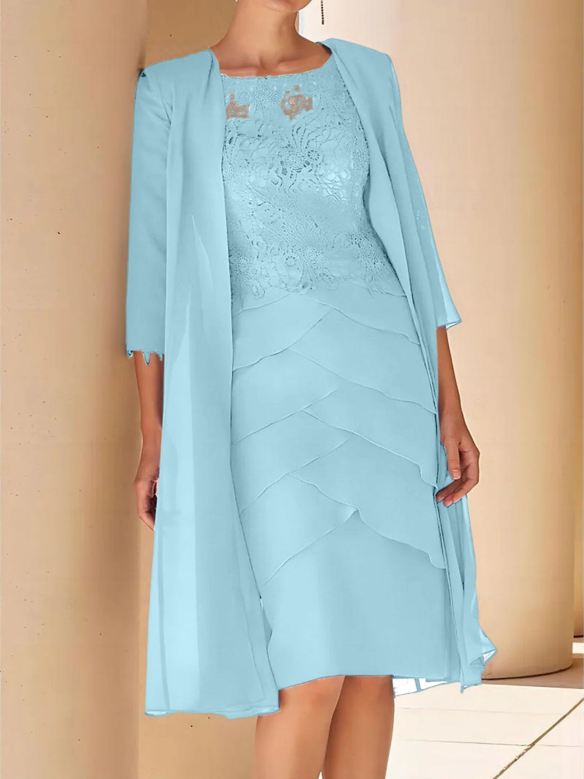 Short Sleeve Knee Length Lace Sheath Dress for the Mother of the Bride
