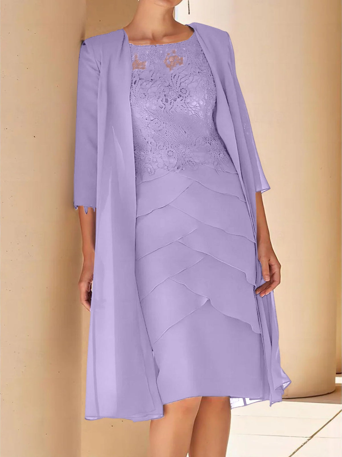 Short Sleeve Knee Length Lace Sheath Dress for the Mother of the Bride