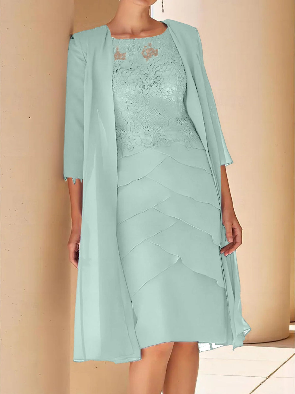 Short Sleeve Knee Length Lace Sheath Dress for the Mother of the Bride