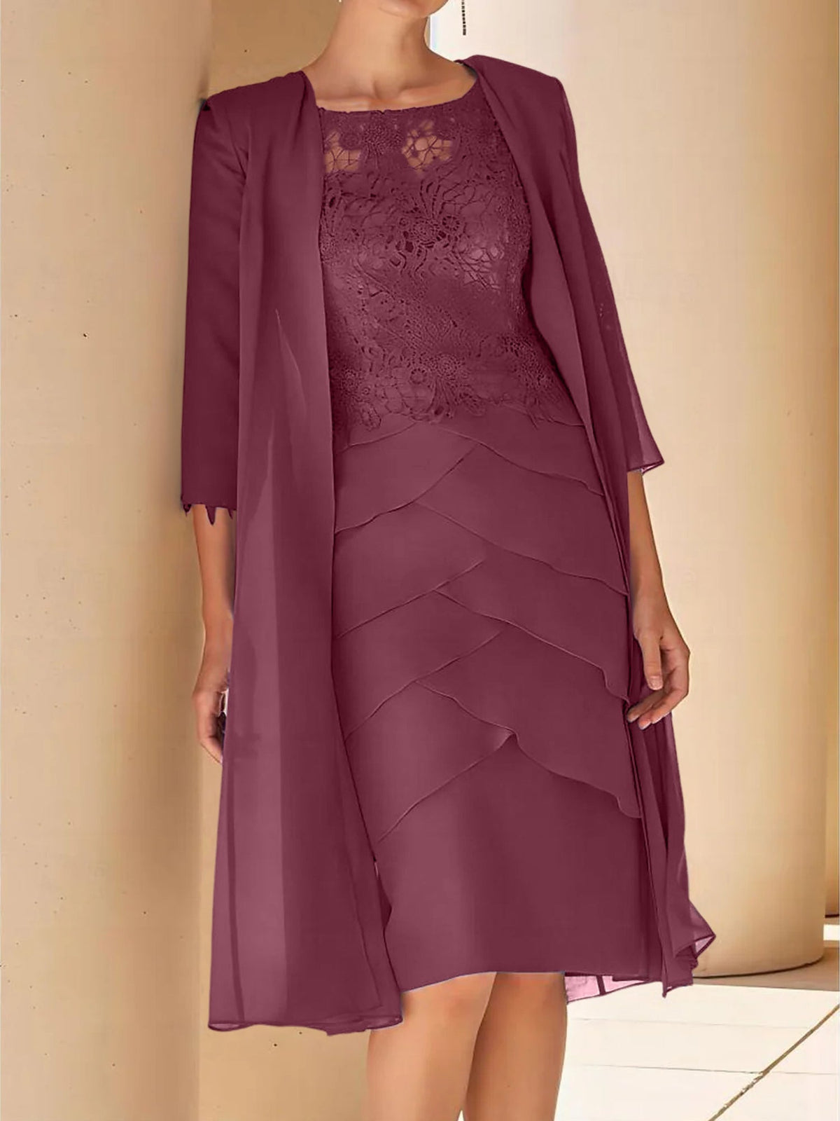 Short Sleeve Knee Length Lace Sheath Dress for the Mother of the Bride