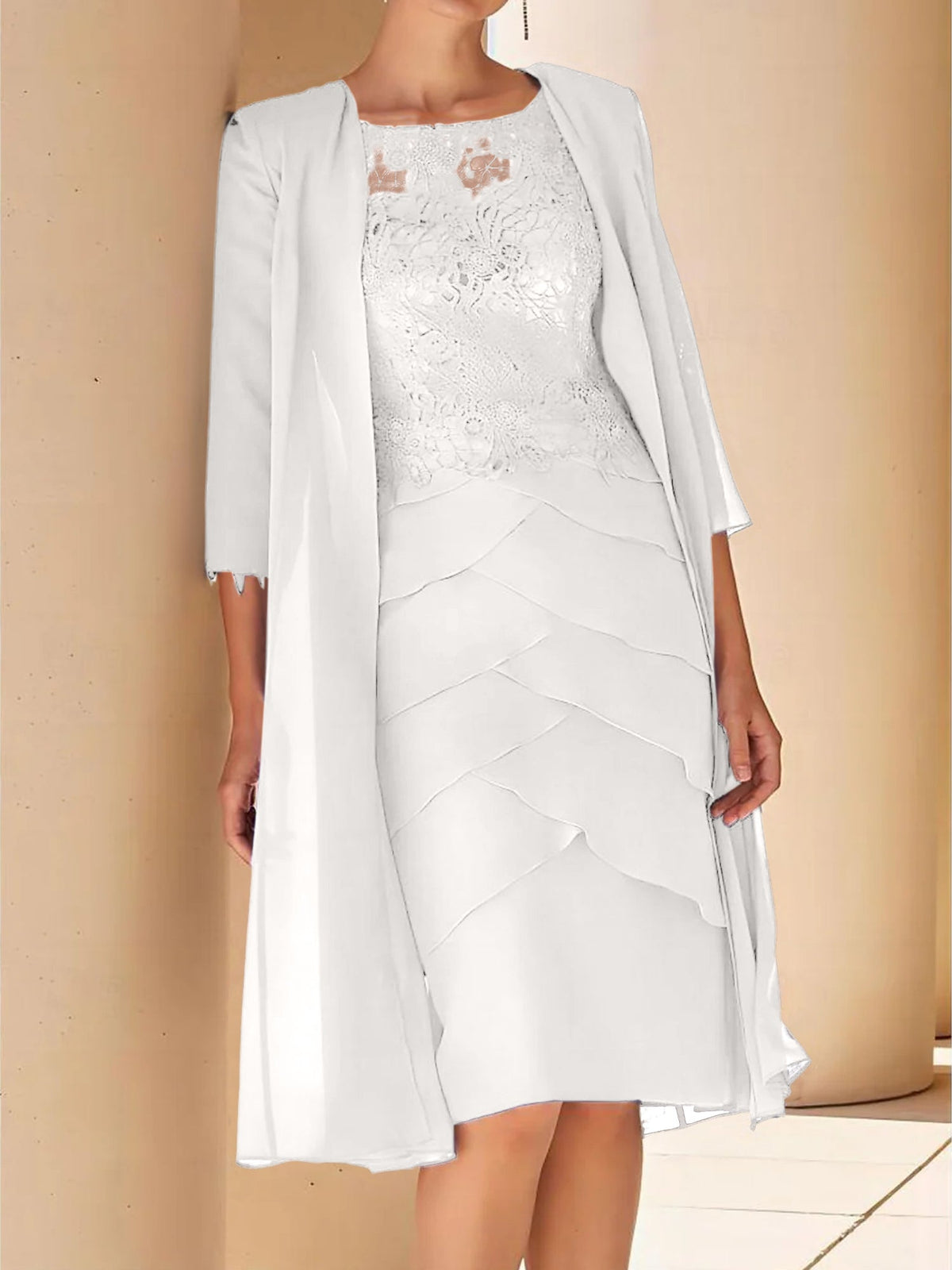 Short Sleeve Knee Length Lace Sheath Dress for the Mother of the Bride