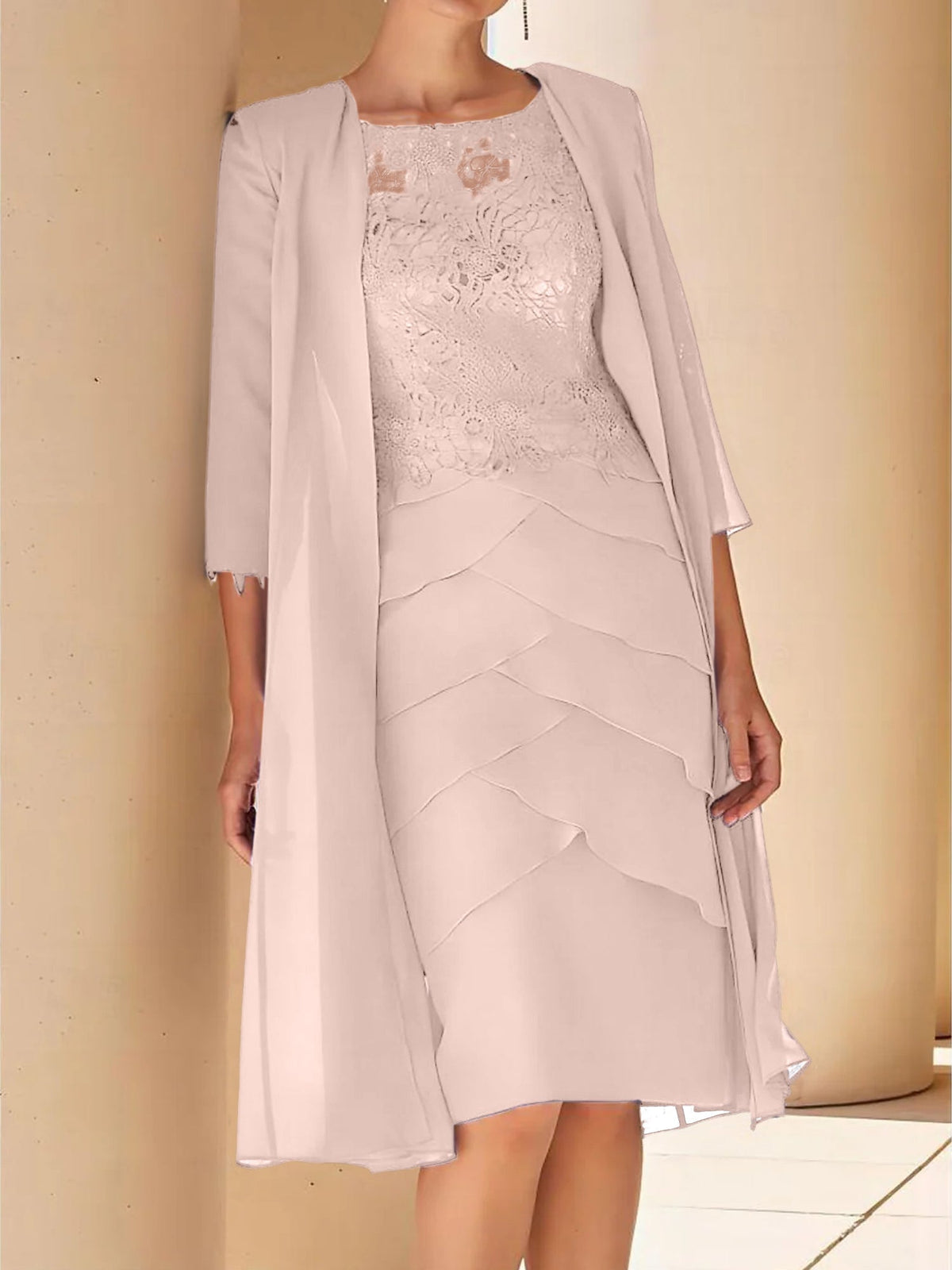 Short Sleeve Knee Length Lace Sheath Dress for the Mother of the Bride