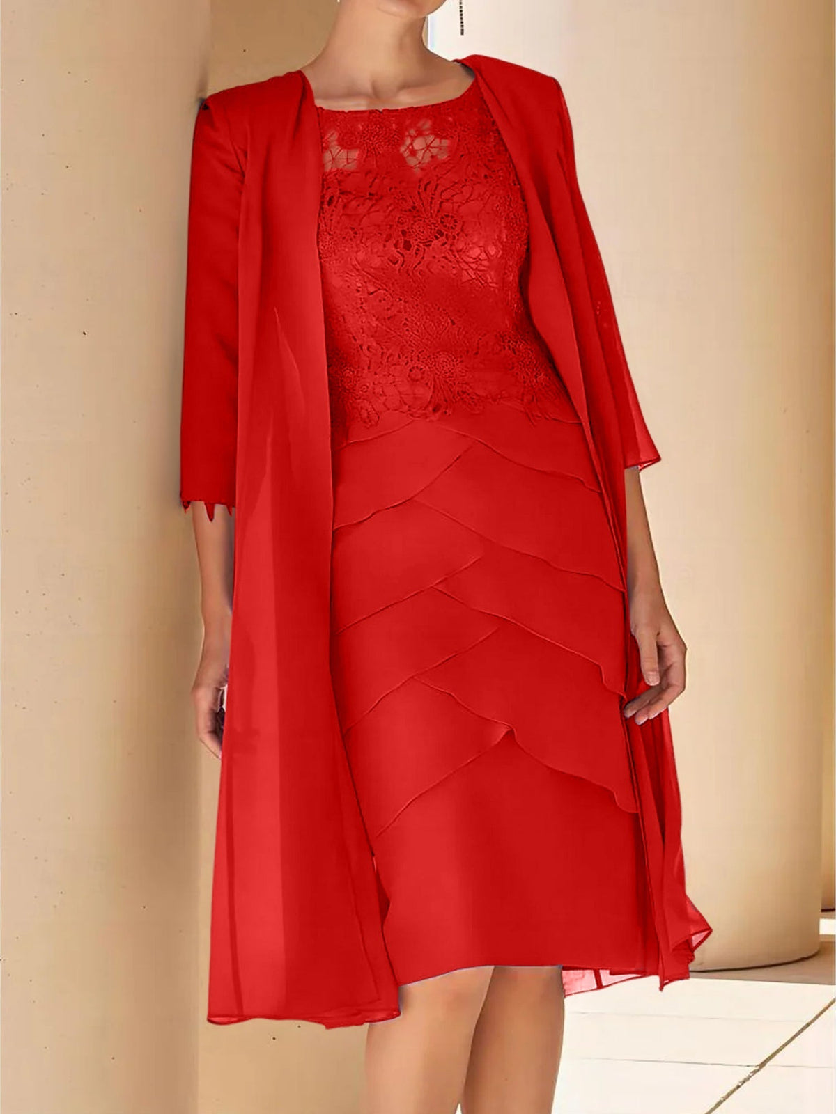 Short Sleeve Knee Length Lace Sheath Dress for the Mother of the Bride