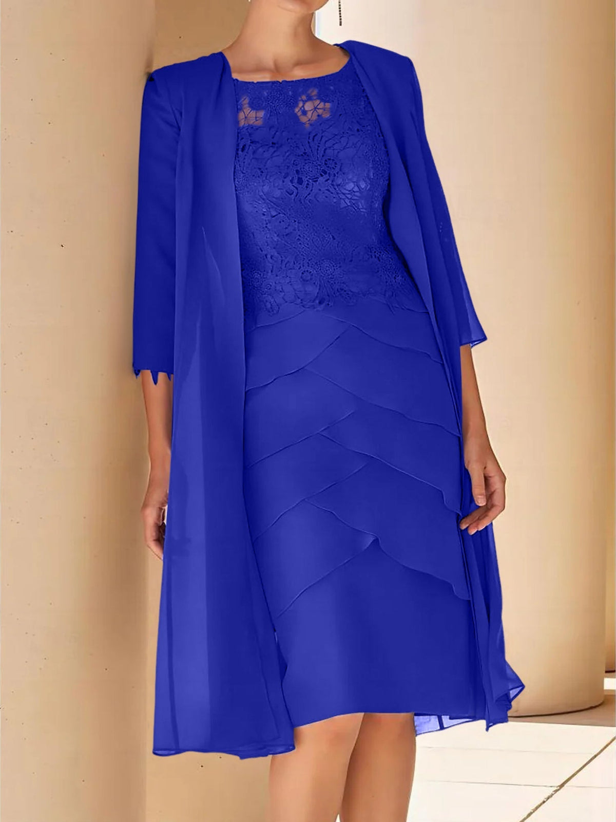 Short Sleeve Knee Length Lace Sheath Dress for the Mother of the Bride