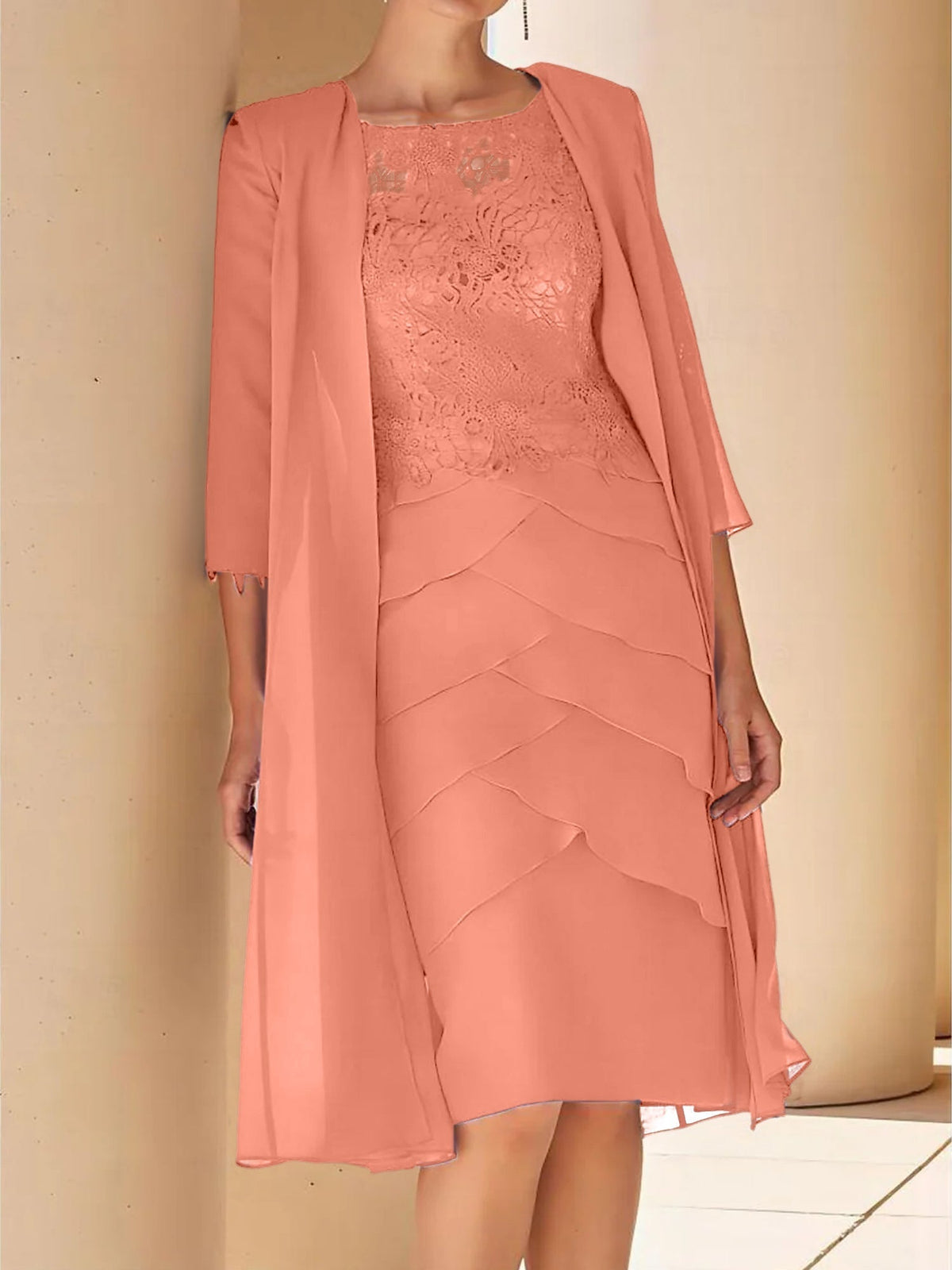Short Sleeve Knee Length Lace Sheath Dress for the Mother of the Bride
