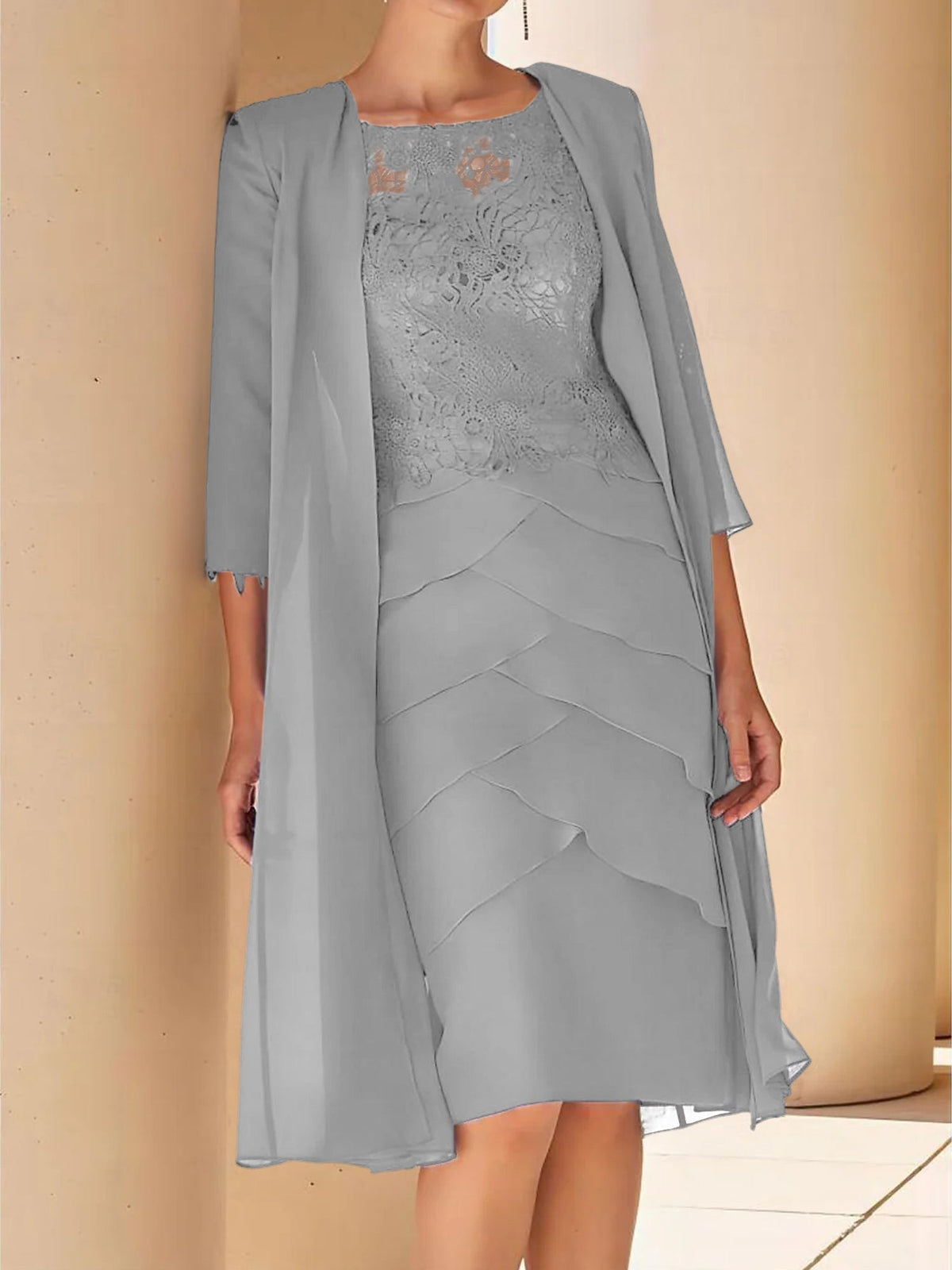 Short Sleeve Knee Length Lace Sheath Dress for the Mother of the Bride