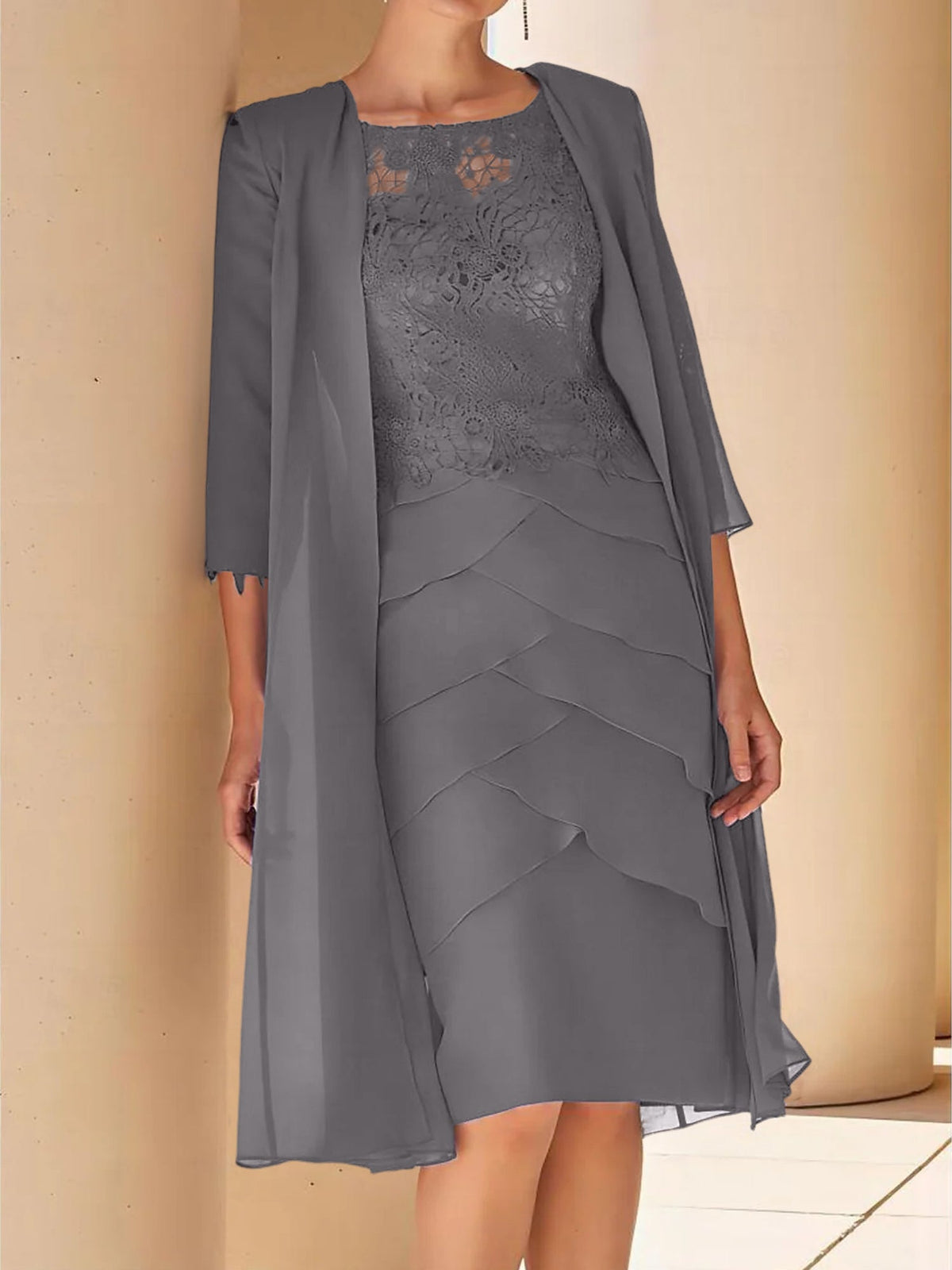 Short Sleeve Knee Length Lace Sheath Dress for the Mother of the Bride