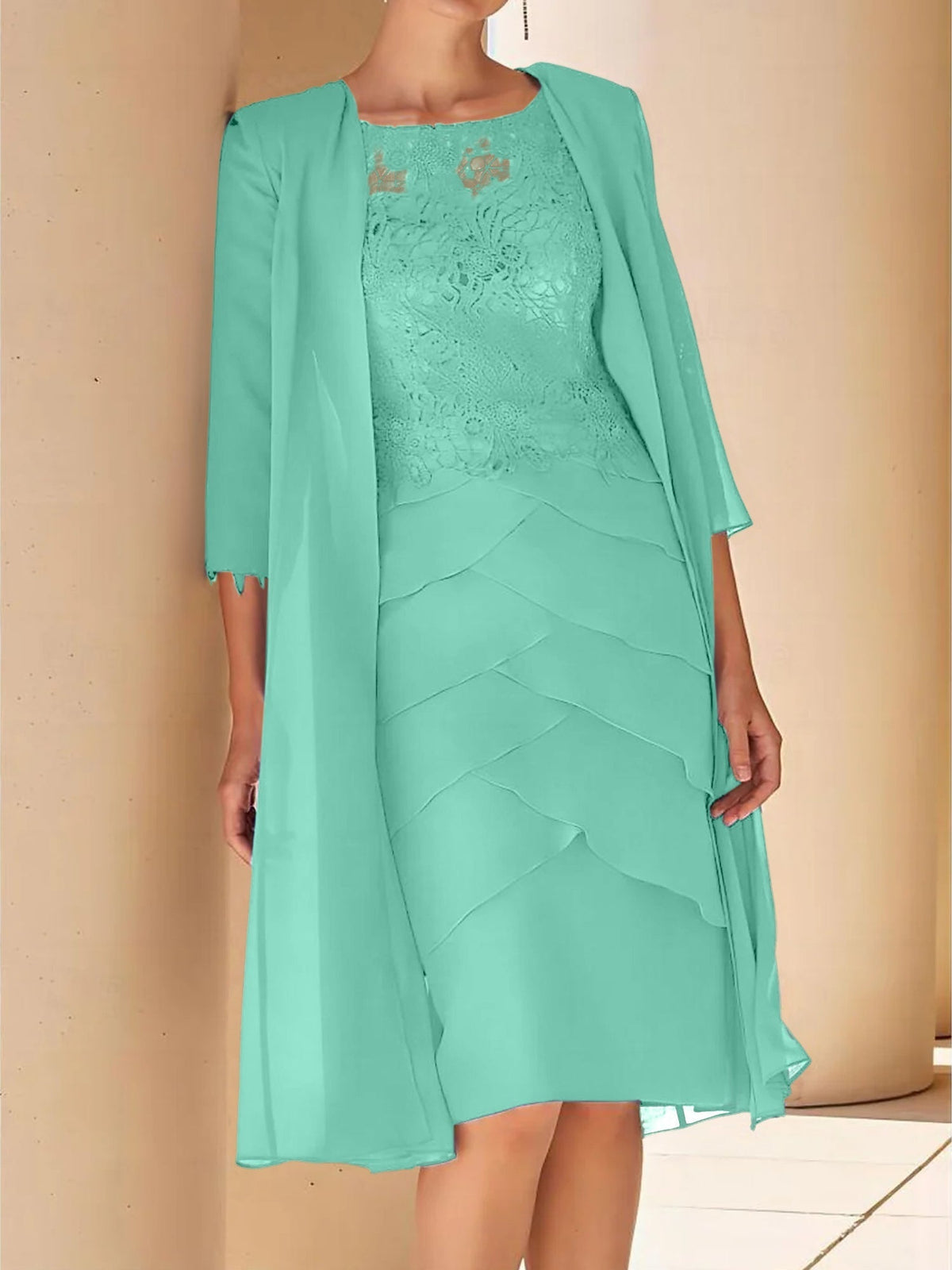 Short Sleeve Knee Length Lace Sheath Dress for the Mother of the Bride