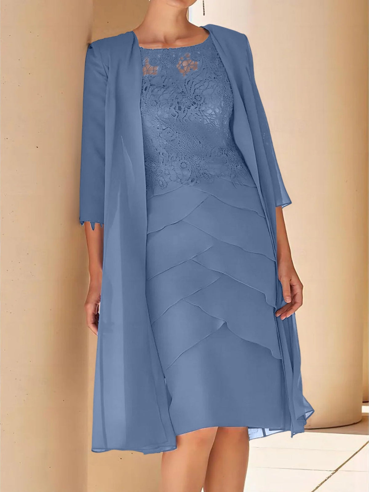 Short Sleeve Knee Length Lace Sheath Dress for the Mother of the Bride