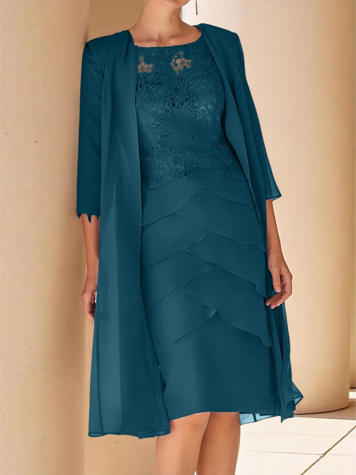 Short Sleeve Knee Length Lace Sheath Dress for the Mother of the Bride
