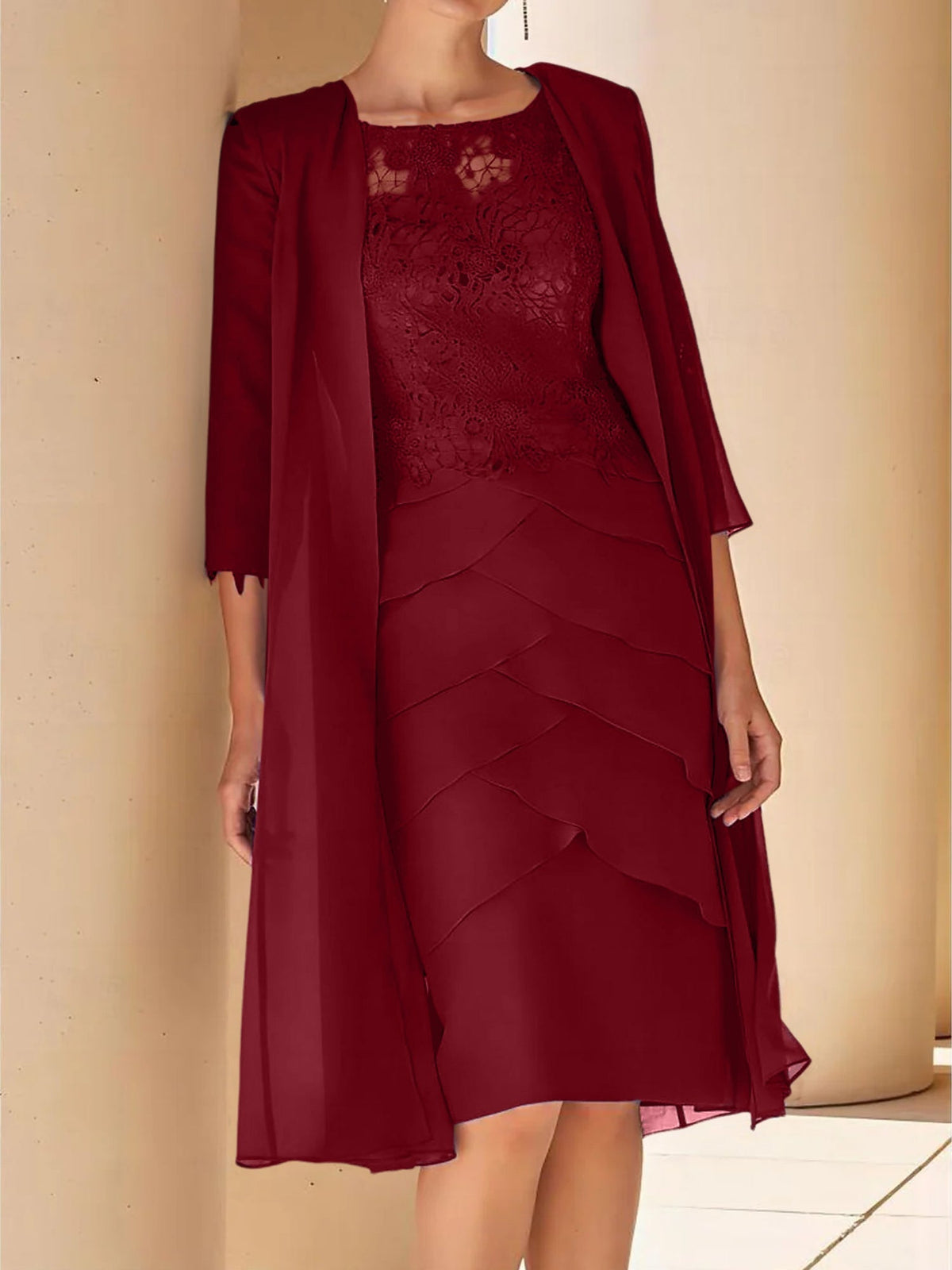 Short Sleeve Knee Length Lace Sheath Dress for the Mother of the Bride