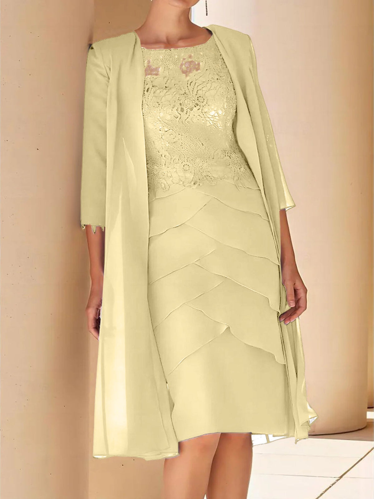 Short Sleeve Knee Length Lace Sheath Dress for the Mother of the Bride