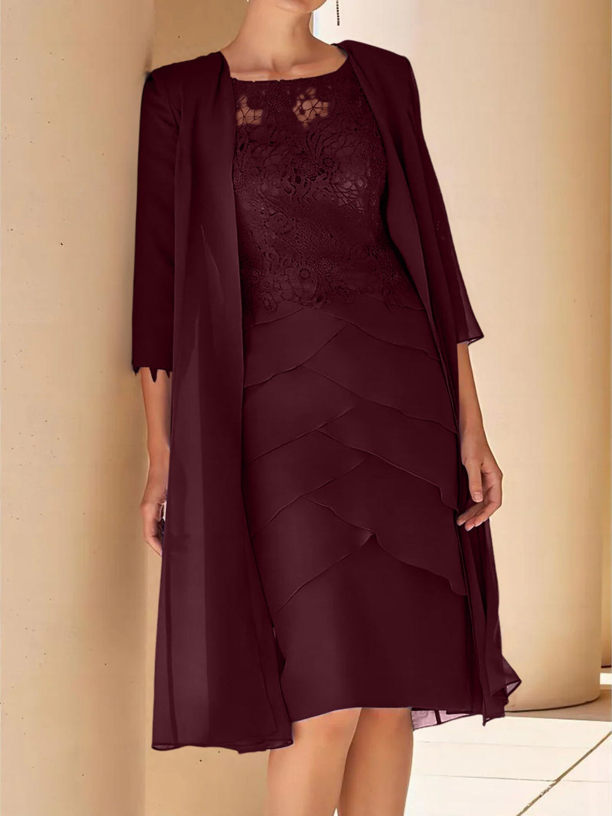 Short Sleeve Knee Length Lace Sheath Dress for the Mother of the Bride