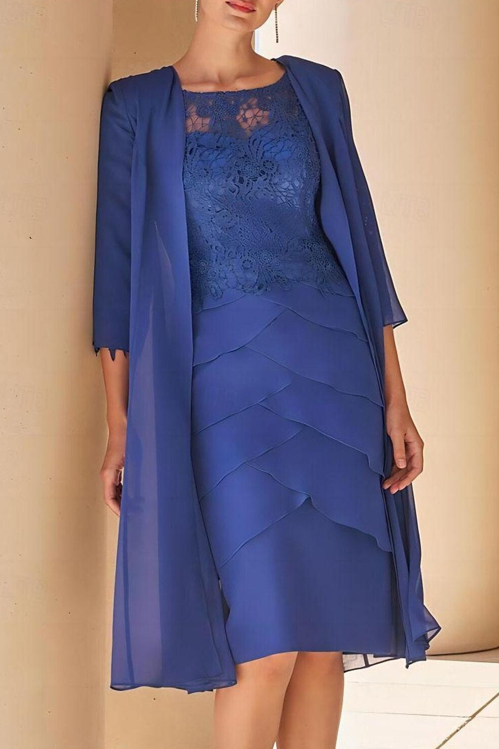 Short Sleeve Knee Length Lace Sheath Dress for the Mother of the Bride