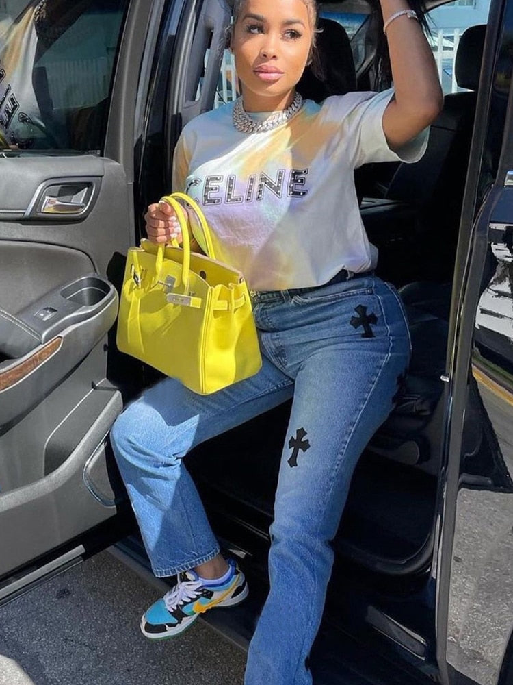 Women Low Waist Vintage Straight Denim Trousers Cyber Y2k Goth Pants Fashion Mom Jeans