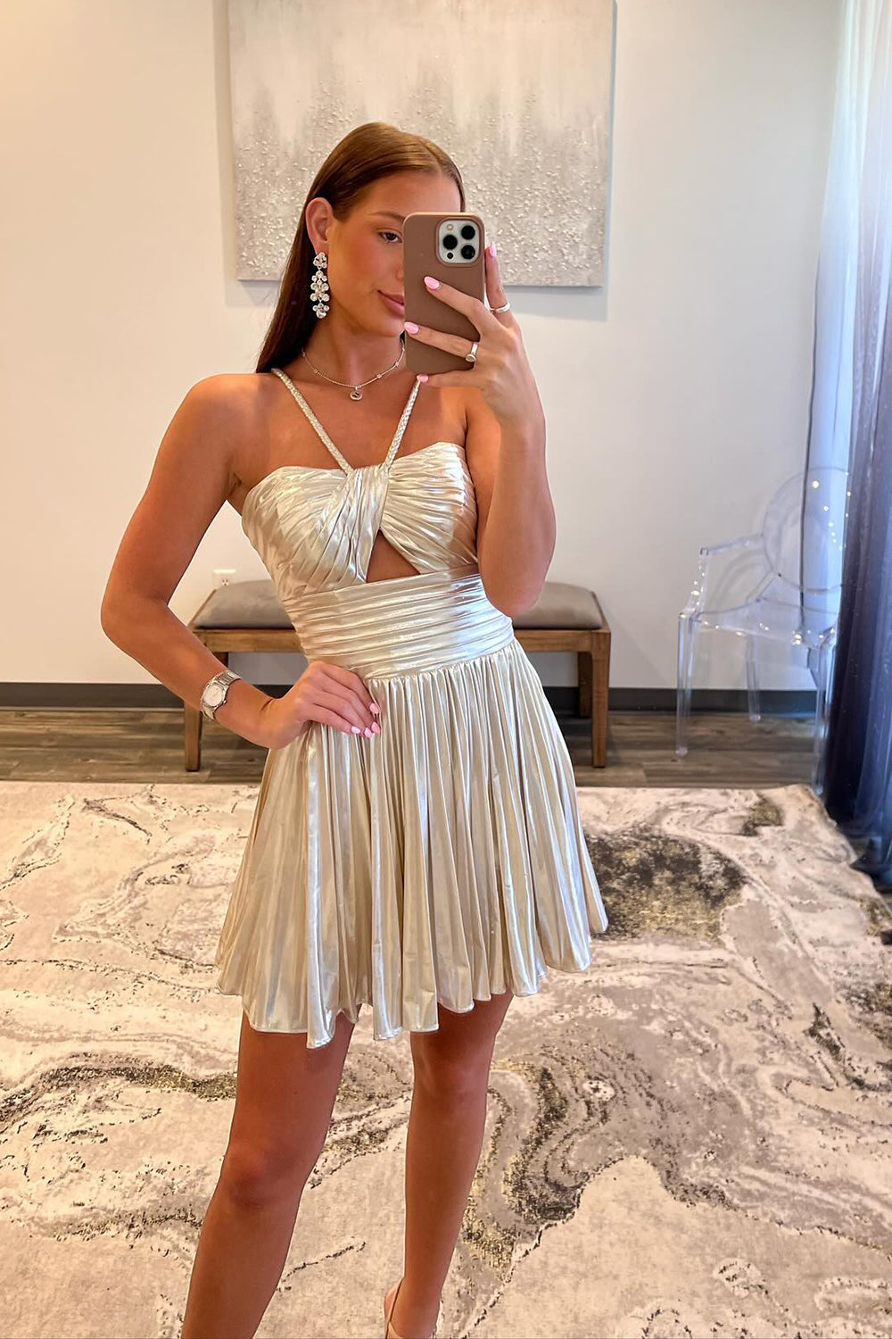 Silver Homecoming Dresses A Line Halter Short Cocktail Dresses