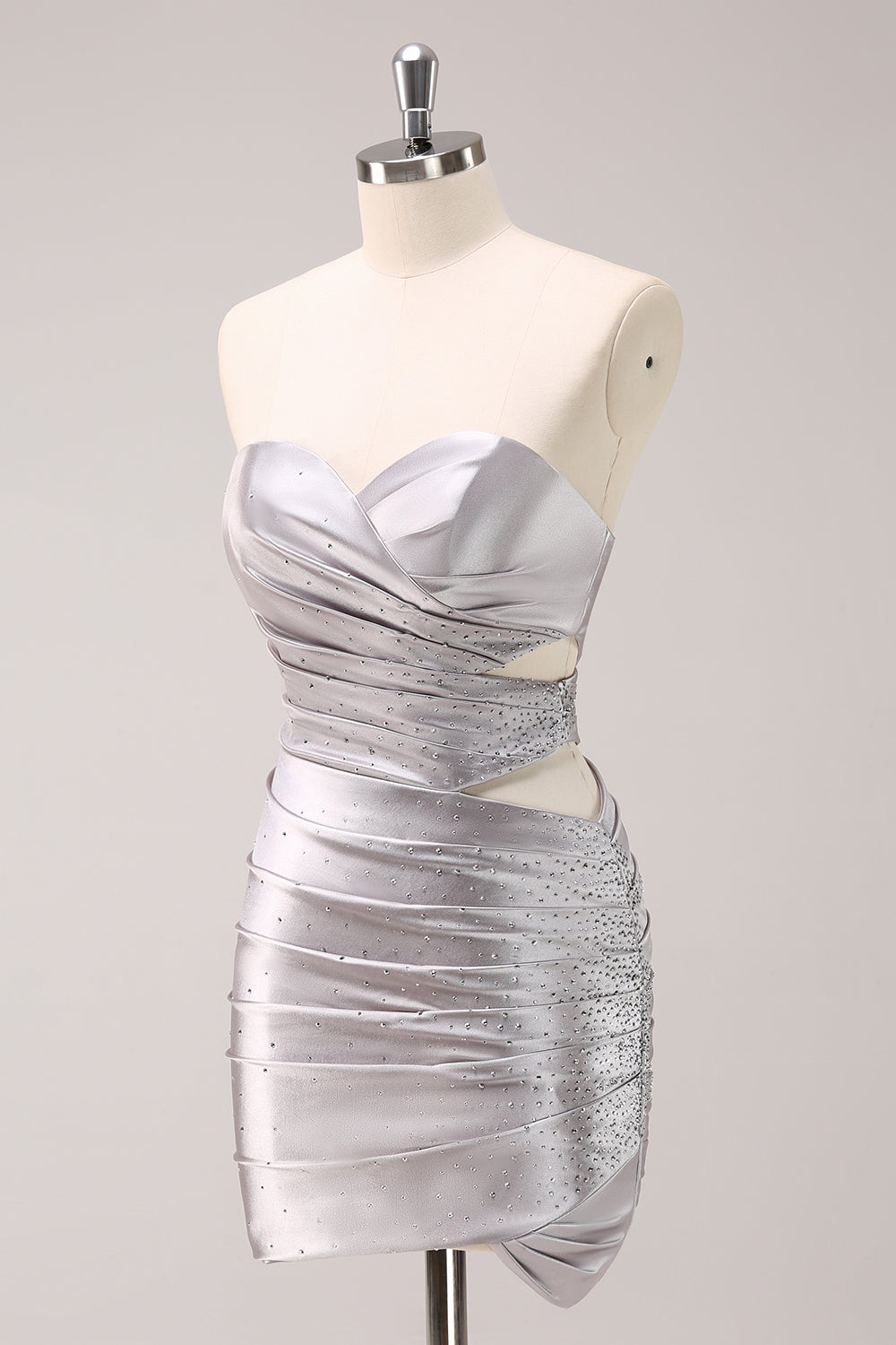 Silver Homecoming Dresses Beaded Short Tight Prom Dress
