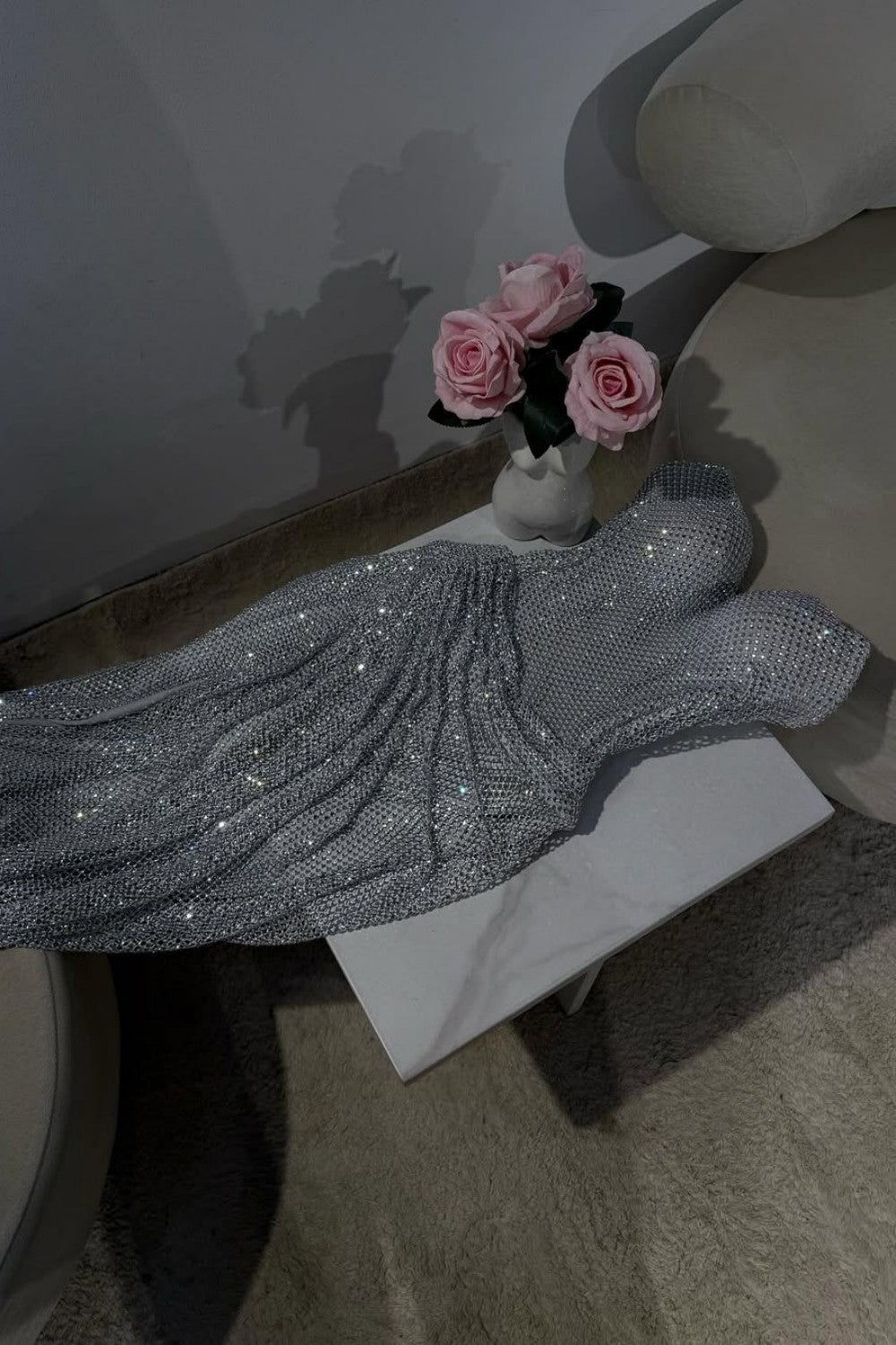 Suzhoufashion Silver Strapless Sequin Mermaid Prom Dress With High Slit And Draped Detail Formal Evening Gown