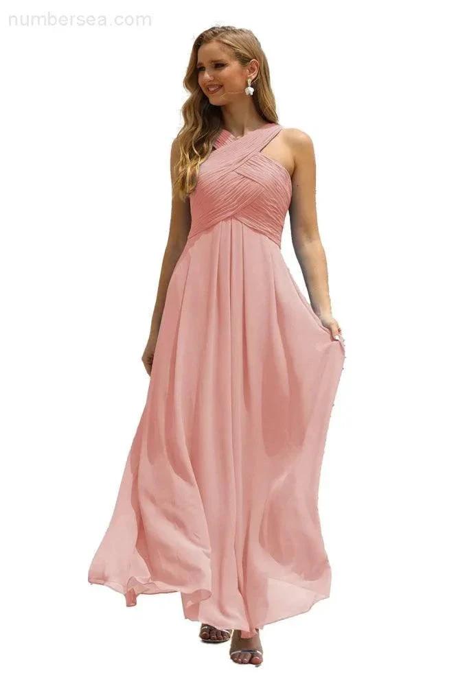 ZapDress Women Halter Chiffon Bridesmaid Dress A-line Long Formal Prom Gown (ZD17050)