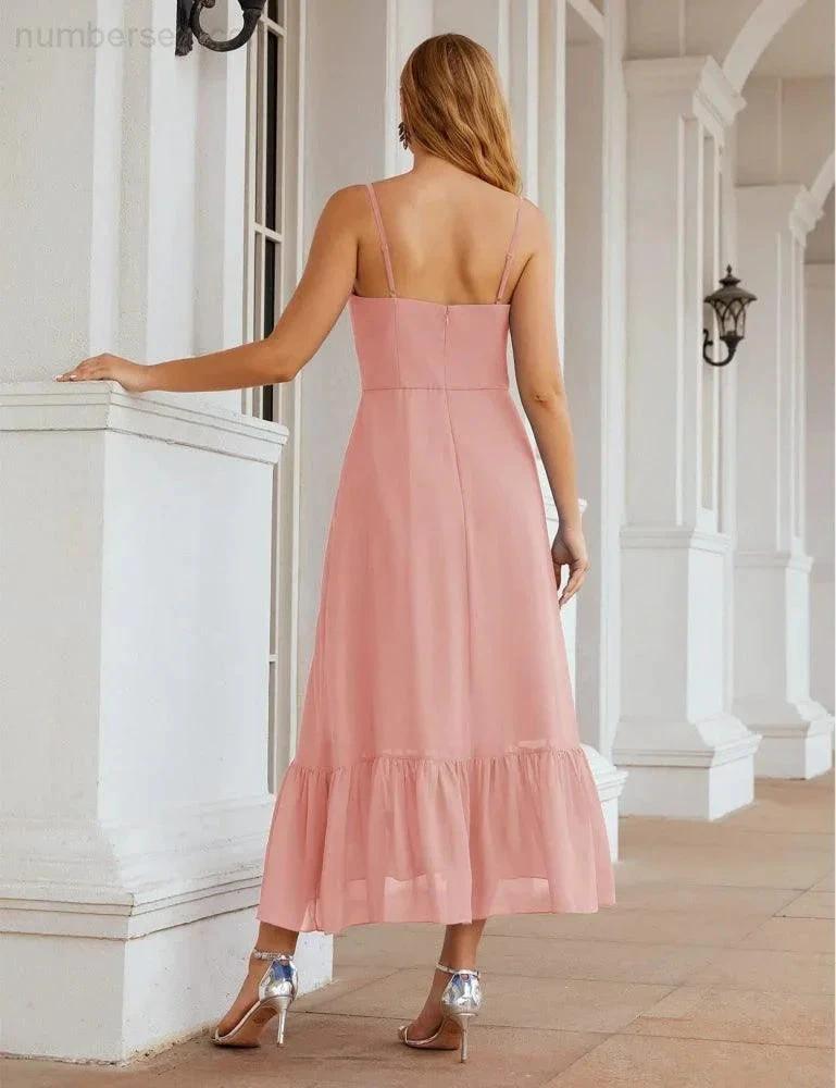 ZapDress Spaghetti Strap Chiffon Bridesmaid Dress Ankle Length Formal A Line Cocktail Party Homecoming Dress for Juniors (ZD16949)