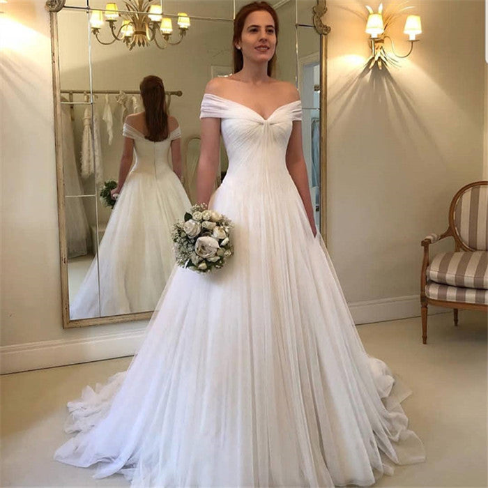 Simple A-Line Off Shoulder Wedding Dresses | Tulle Elegant Bridal Gowns BC1556