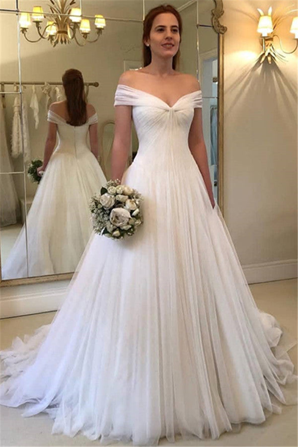 Simple A-Line Off Shoulder Wedding Dresses | Tulle Elegant Bridal Gowns BC1556