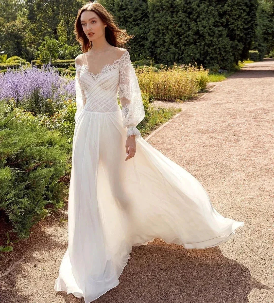 Simple Elegant New Sexy Off Shoulder Sweetheart High Fork V-Neck A-Line Wedding Dresses For Women Simple Bridal Gowns Robe 2023 (ZD14082)
