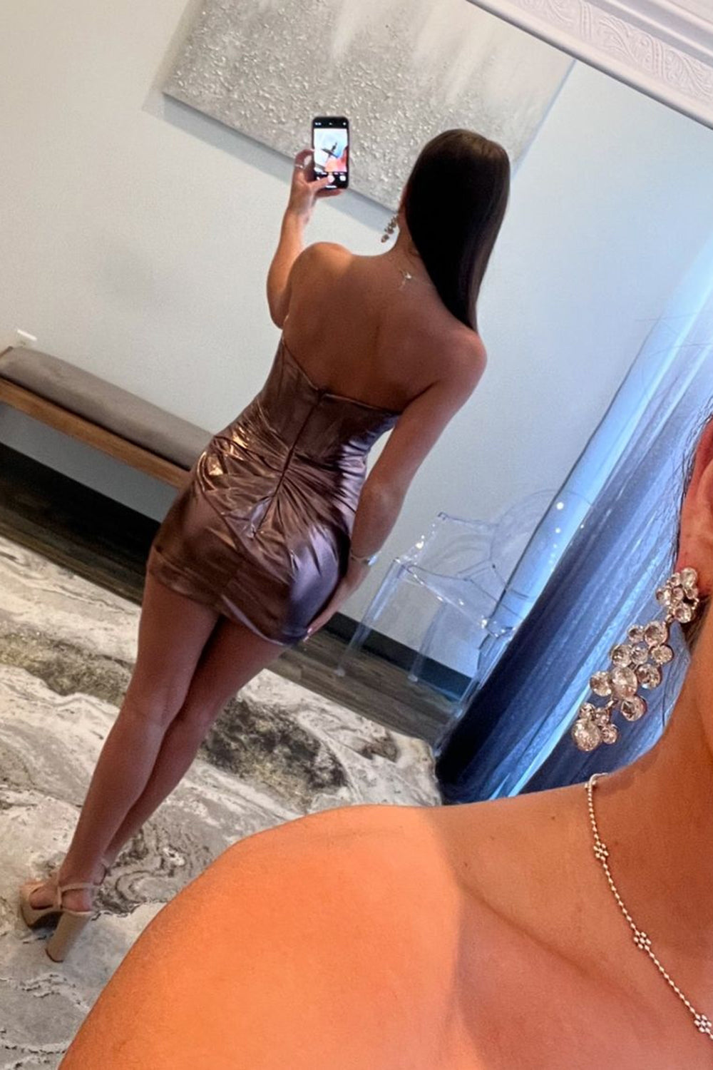 Simple Golden Homecoming Dresses Corset Strapless Tight Short Cocktail Dresses